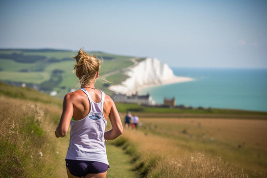 AI Art image of female running on the Seven Sisters in Sussex, UK by Pixel Gallery