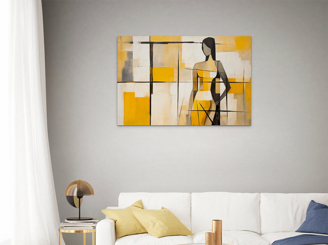 Abstract artwork of woman in living room
