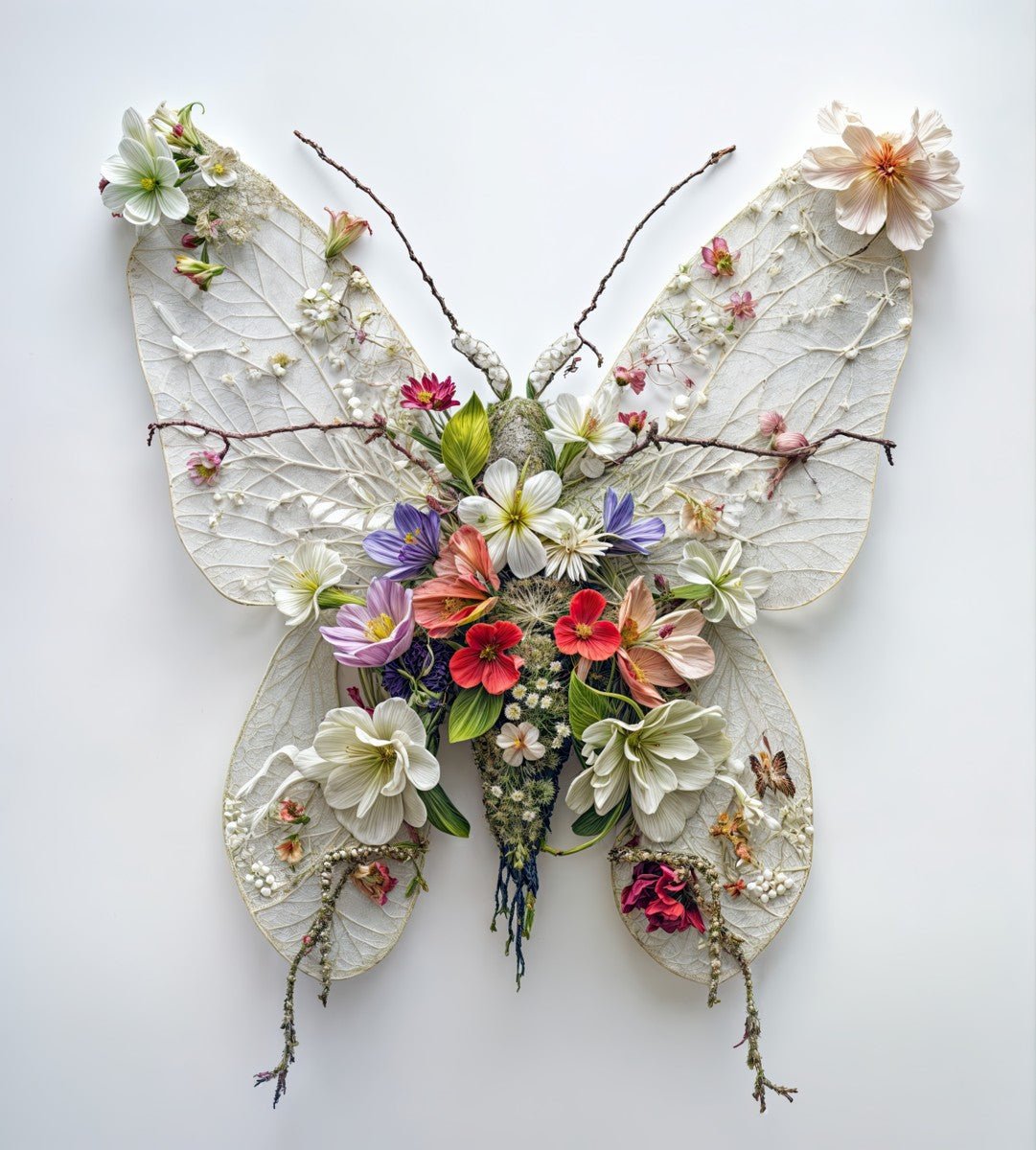 Delicate Butterfly Artwork with Floral and Lace Elements - Pixel Gallery