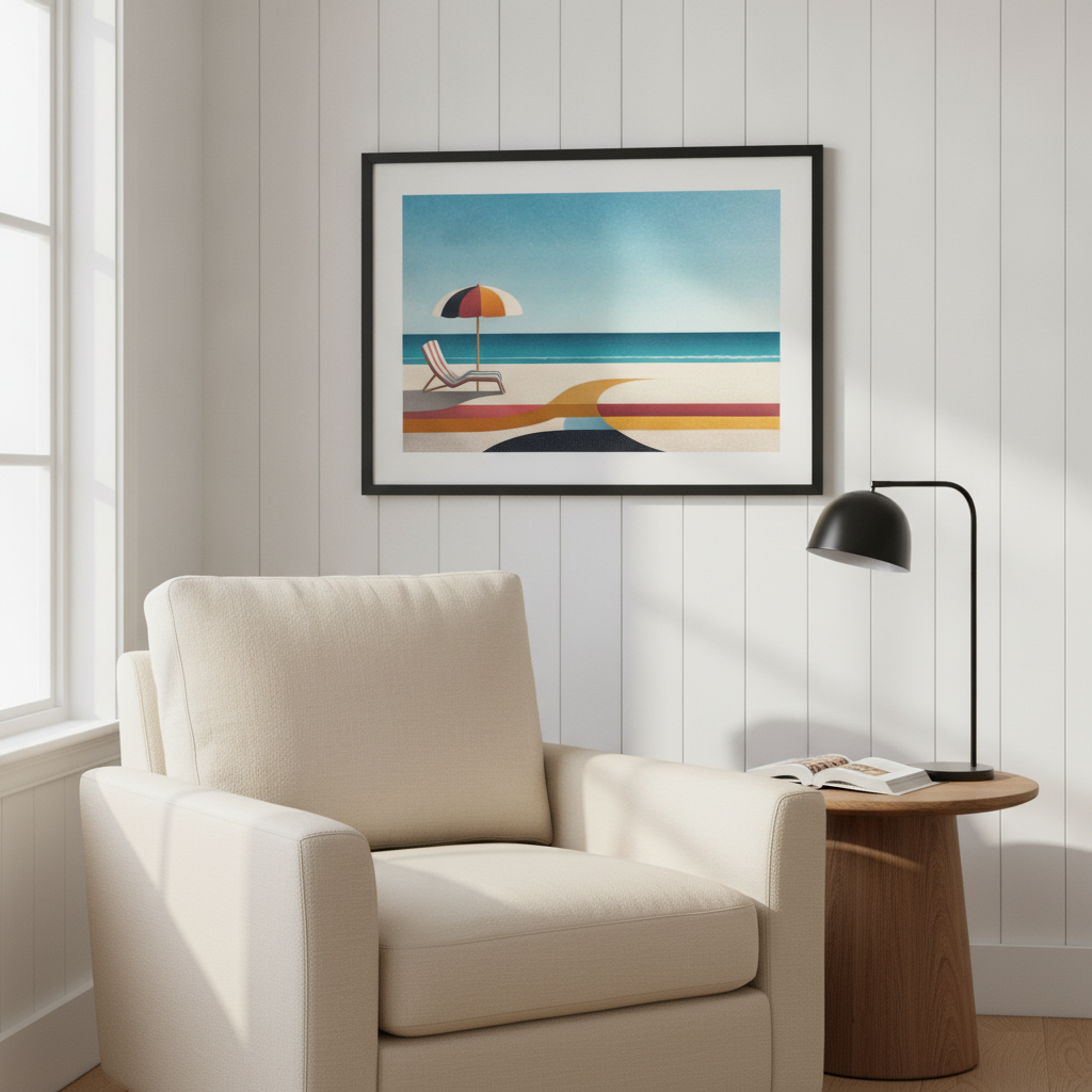 Deckchair Dreams Framed & Mounted Print shown in a room setting | Pixel Gallery