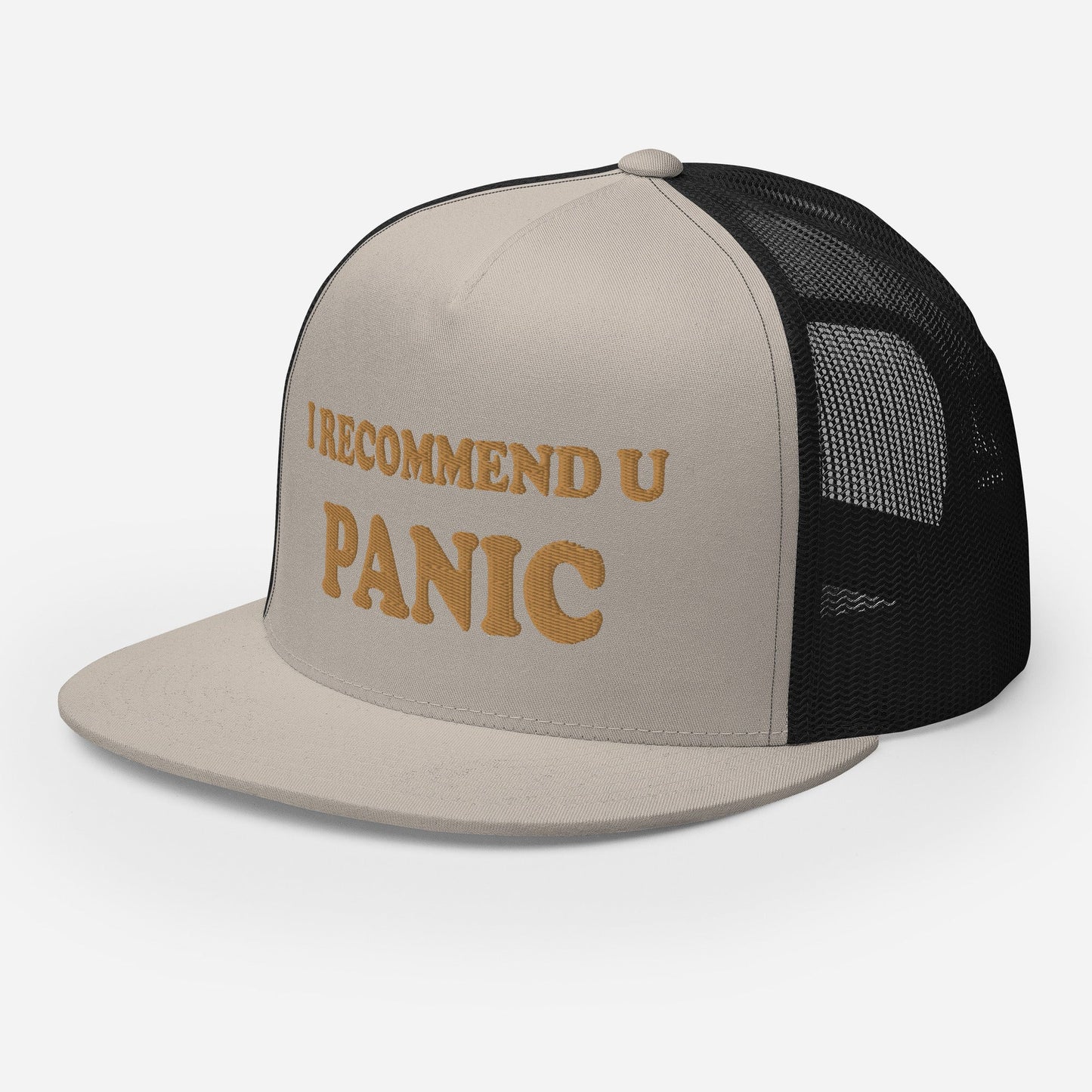 I Would Recommend You Panic Logo-Embroidered and Mesh Trucker Cap
