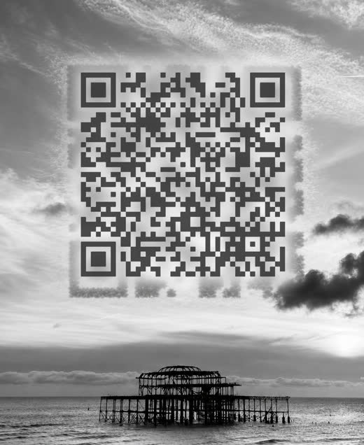 Custom designed QR code artwork over Brighton West Pier