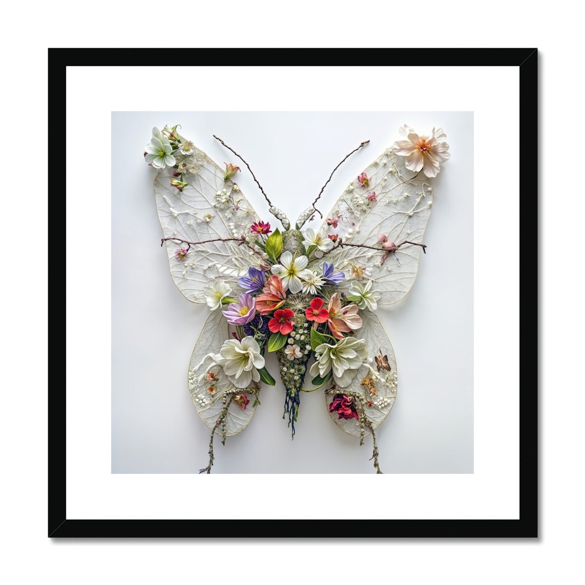 Delicate Butterfly Artwork with Floral and Lace Elements Framed & Mounted Print - Pixel Gallery