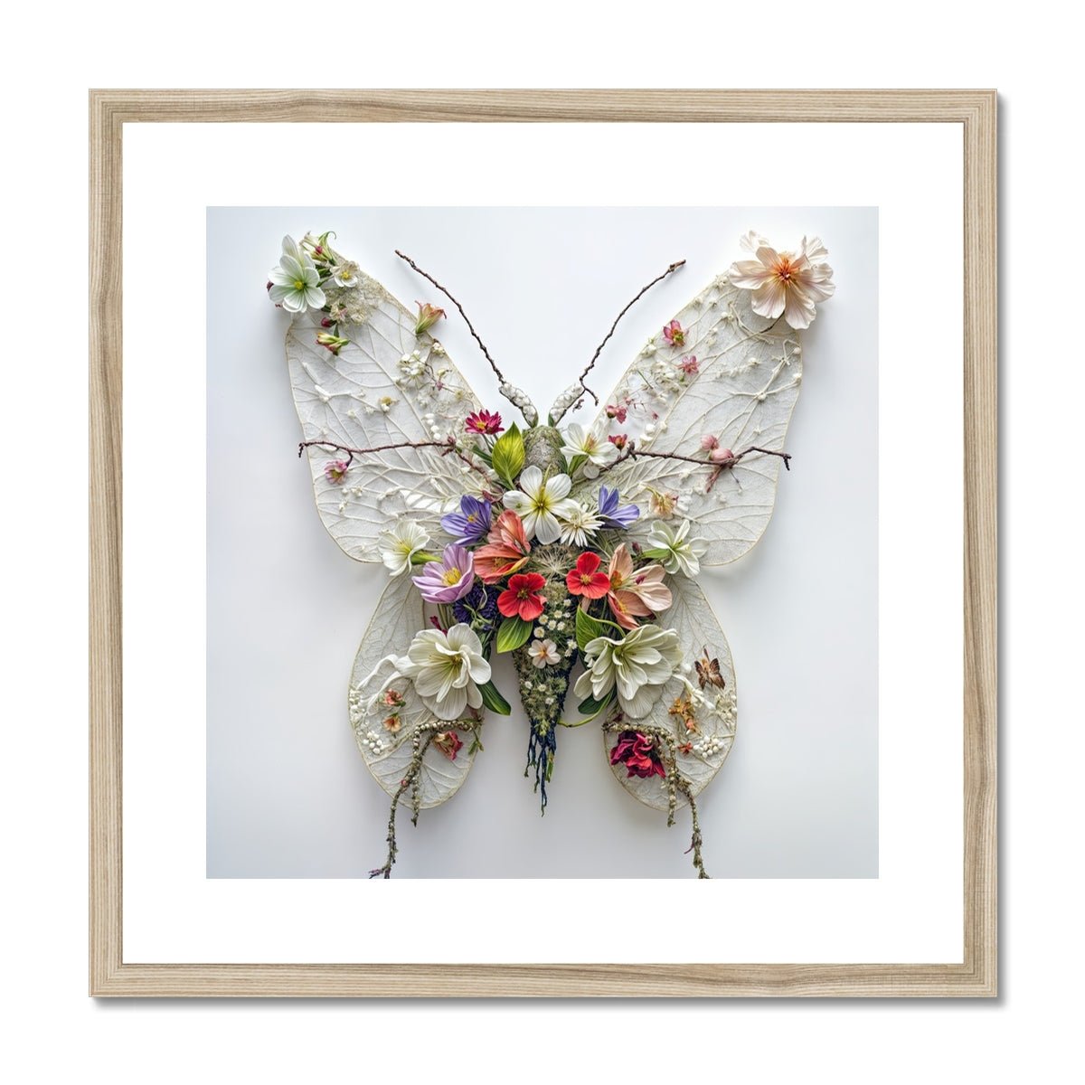 Delicate Butterfly Artwork with Floral and Lace Elements Framed & Mounted Print - Pixel Gallery