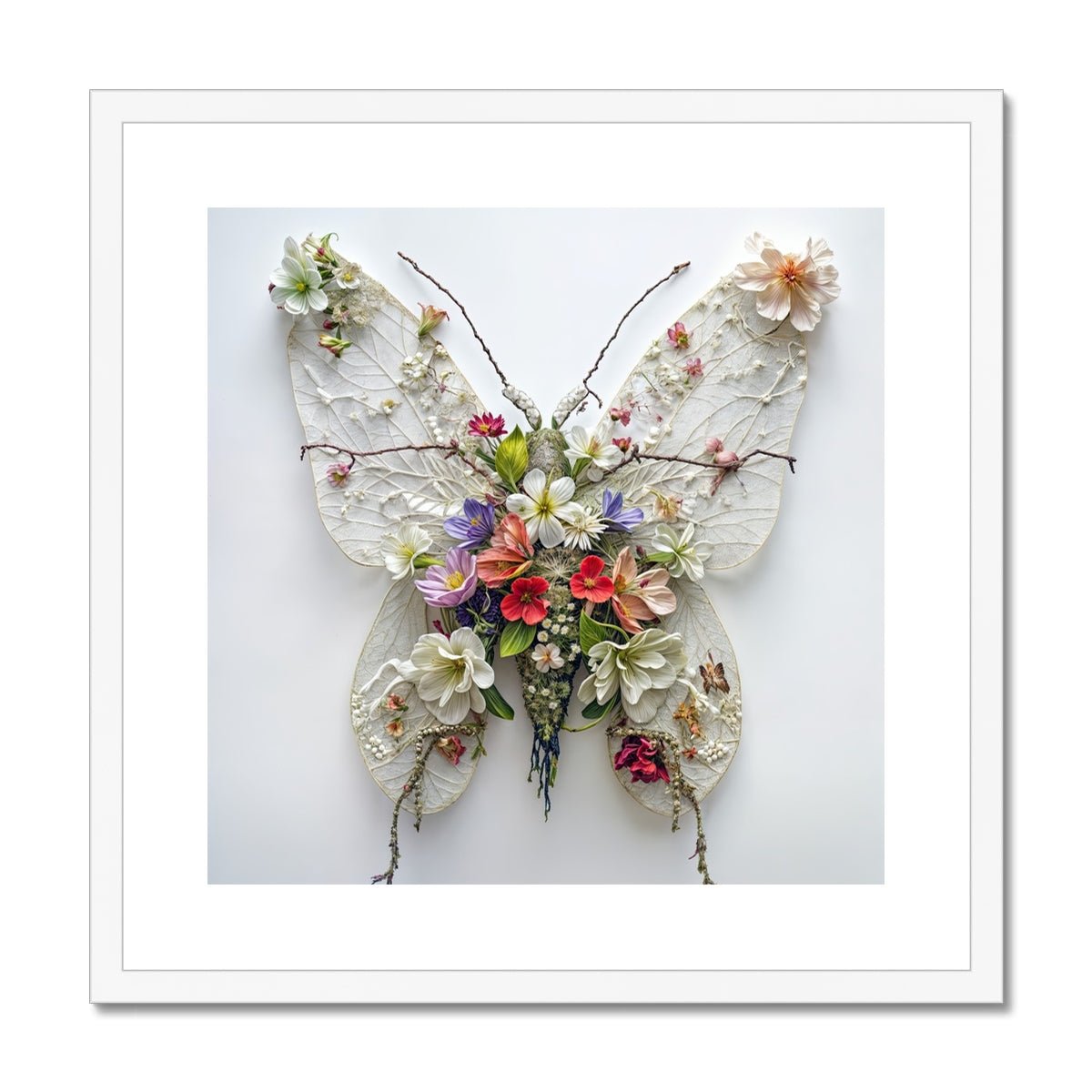 Delicate Butterfly Artwork with Floral and Lace Elements Framed & Mounted Print - Pixel Gallery