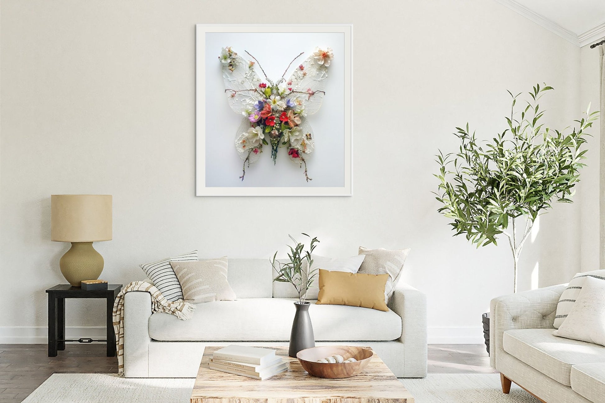 Delicate Butterfly Artwork with Floral and Lace Elements Framed & Mounted Print - Pixel Gallery