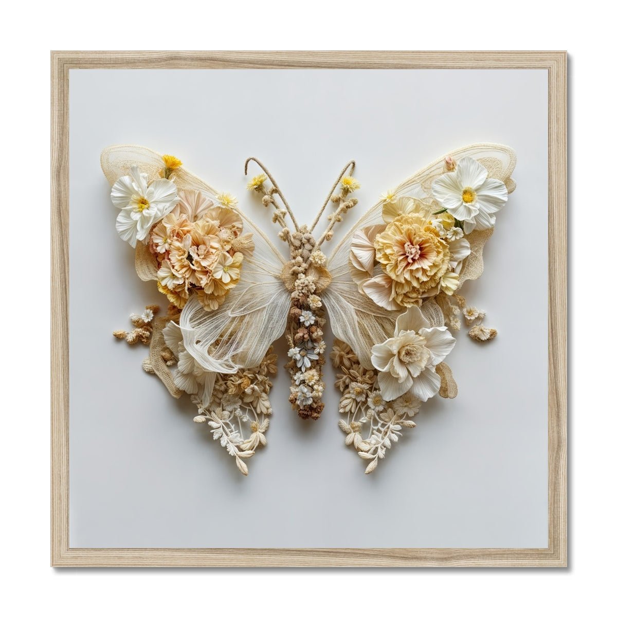 Exquisite Floral Butterfly with Lace Wings – Nature Inspired Art Framed Print - Pixel Gallery