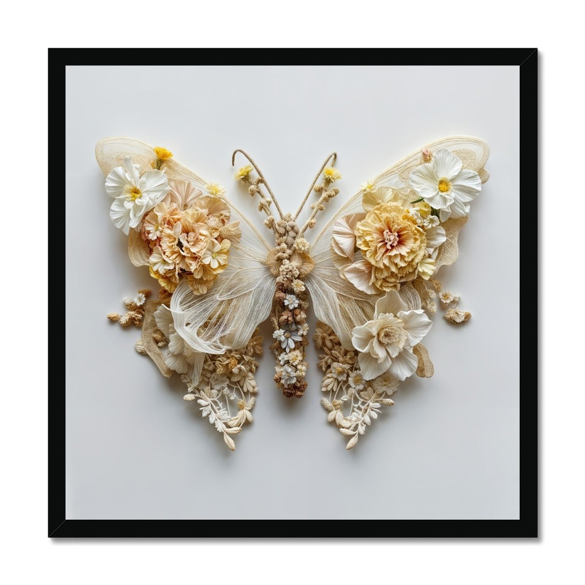 Exquisite Floral Butterfly with Lace Wings – Nature Inspired Art Framed Print - Pixel Gallery