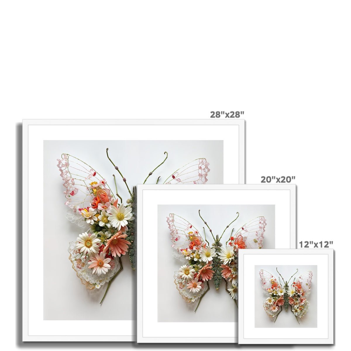 Handcrafted Flower and Lace Butterfly – Unique Wall Art Framed & Mounted Print - Pixel Gallery