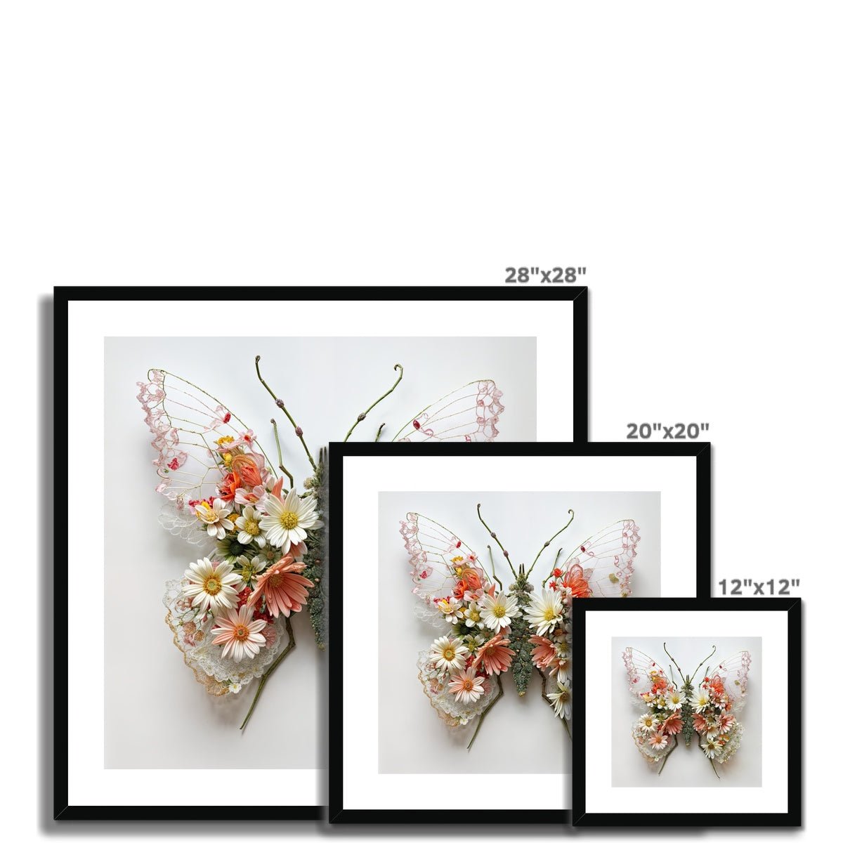 Handcrafted Flower and Lace Butterfly – Unique Wall Art Framed & Mounted Print - Pixel Gallery