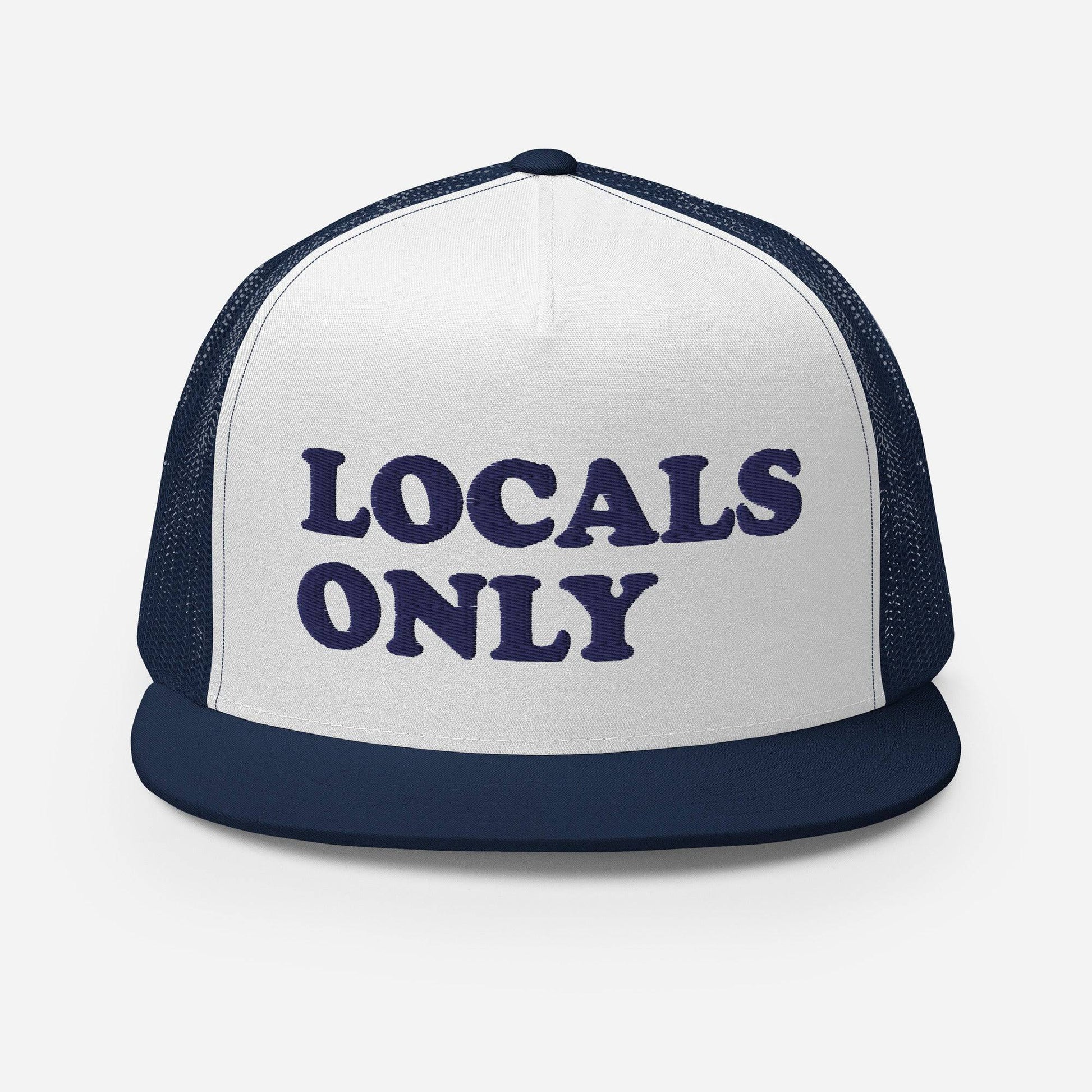 Locals Only Logo - Embroidered and Mesh Flat Bill Trucker Cap - Pixel Gallery