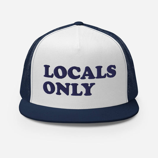 Locals Only Logo - Embroidered and Mesh Flat Bill Trucker Cap - Pixel Gallery