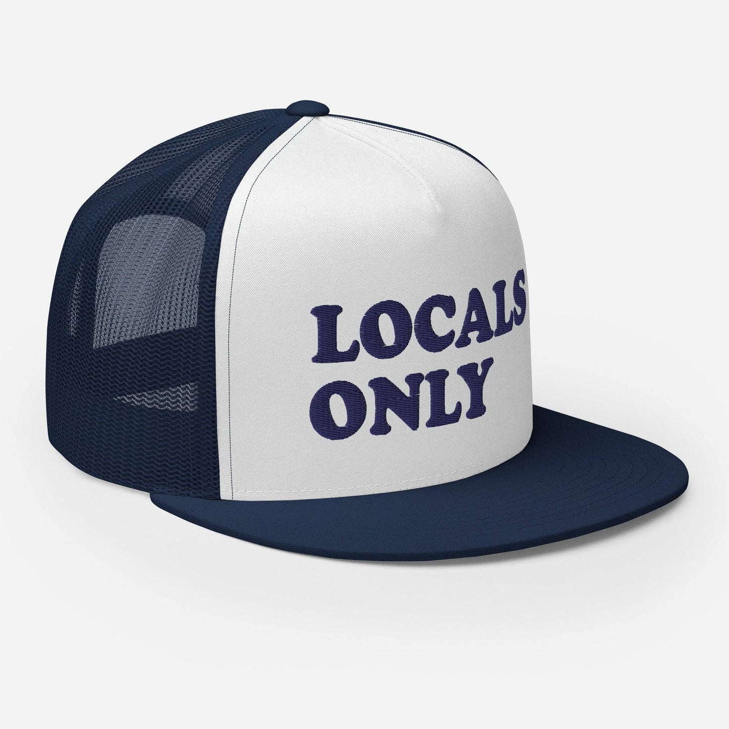 Locals Only Logo - Embroidered and Mesh Flat Bill Trucker Cap - Pixel Gallery