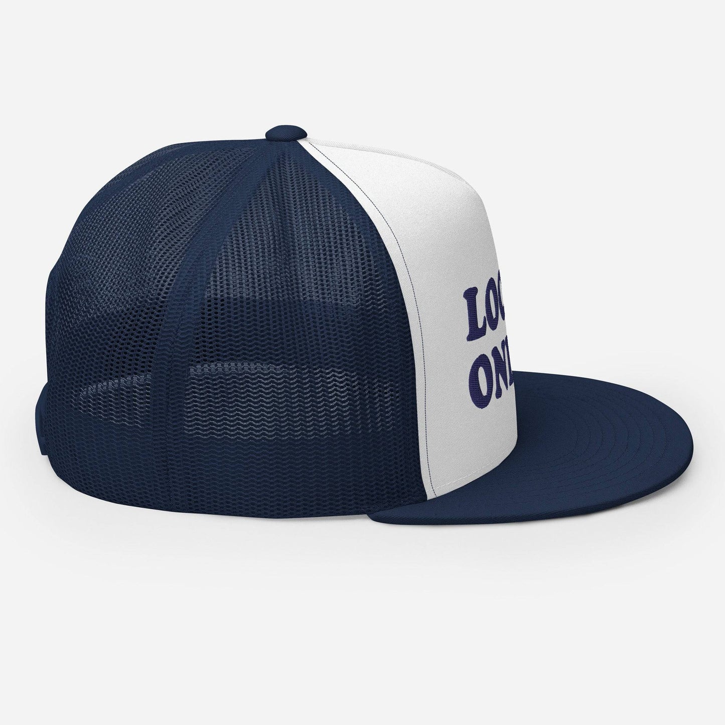 Locals Only Logo - Embroidered and Mesh Flat Bill Trucker Cap - Pixel Gallery