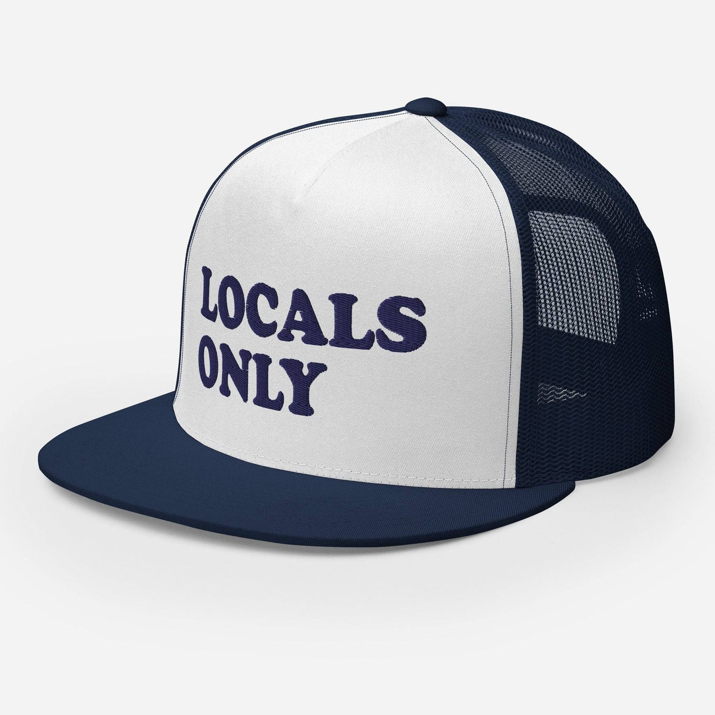 Locals Only Logo - Embroidered and Mesh Flat Bill Trucker Cap - Pixel Gallery