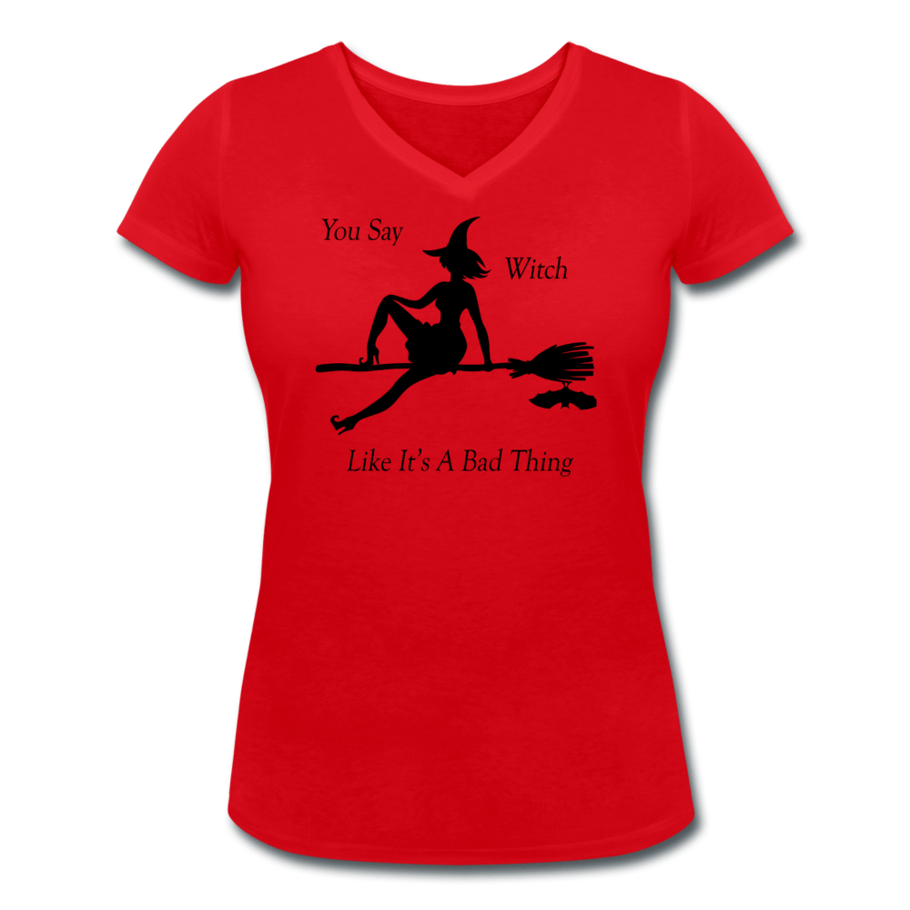 WOMENS THE HAPPY WITCH ORGANIC V-NECK T-SHIRT - Pixel Gallery