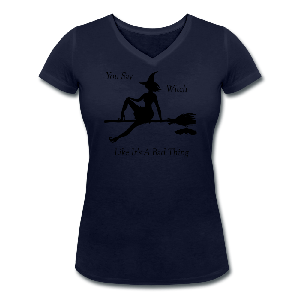 WOMENS THE HAPPY WITCH ORGANIC V-NECK T-SHIRT - Pixel Gallery