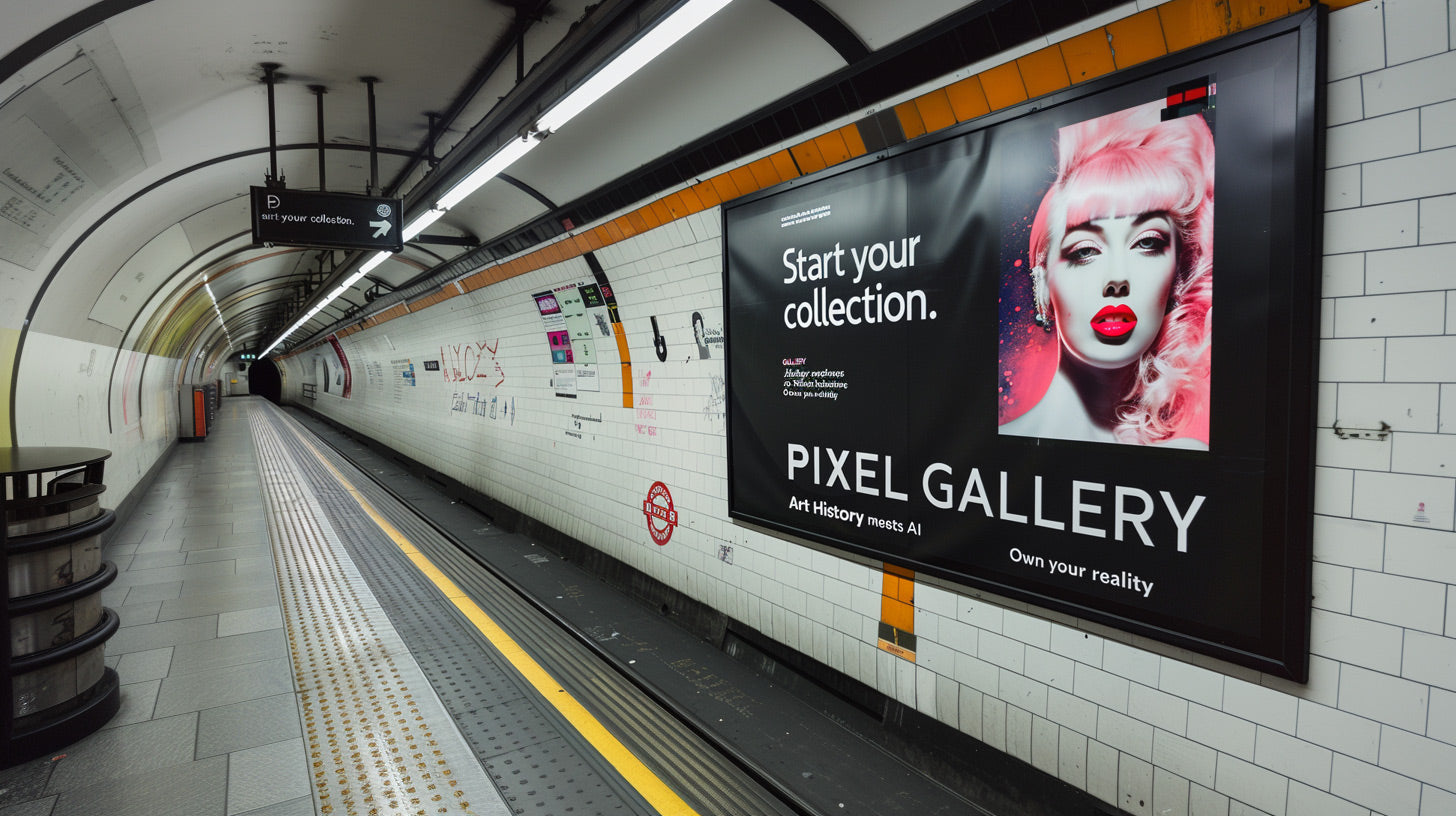 Pixel Gallery poster in a London underground station - AI Art