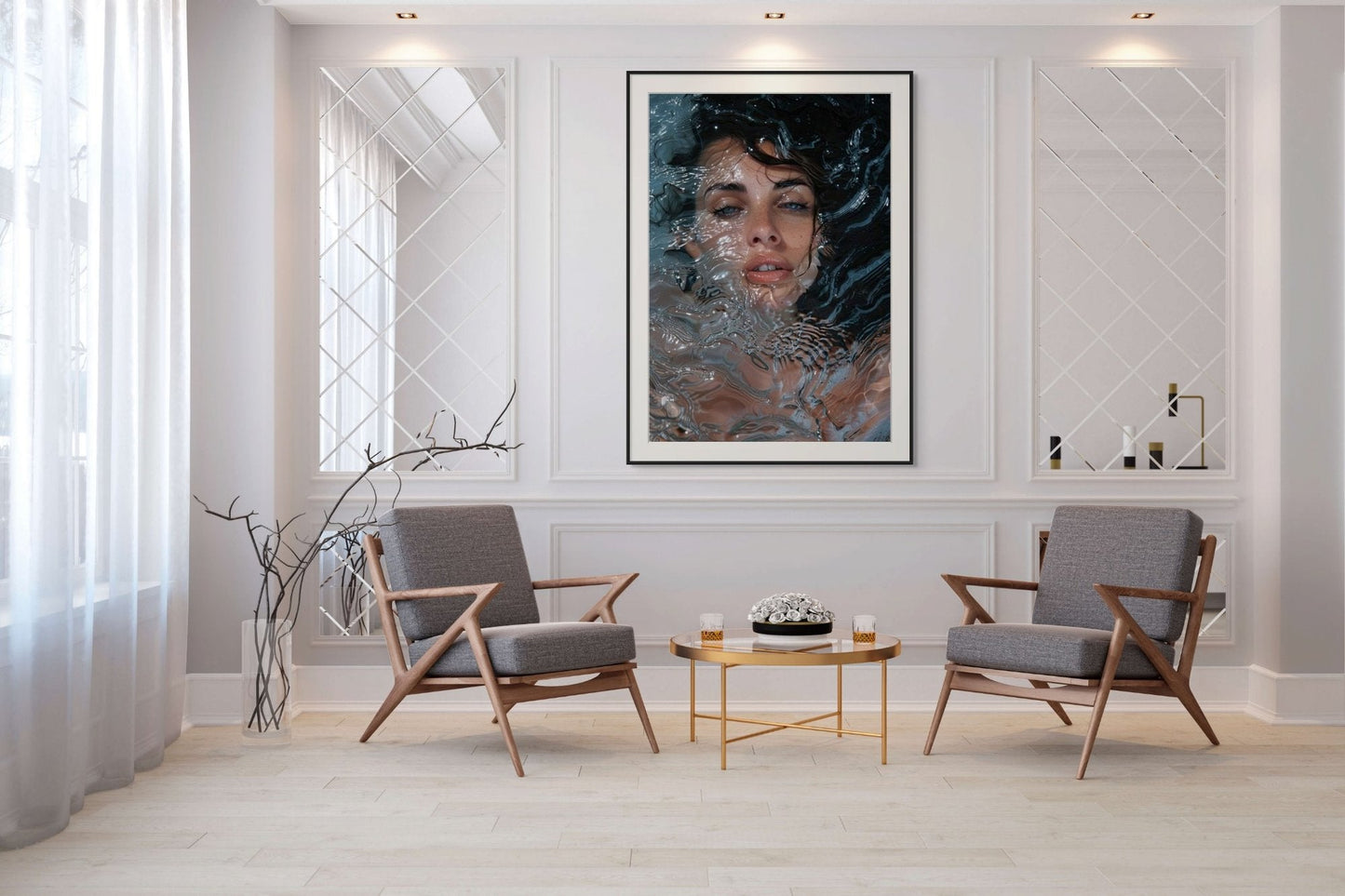 Submerged Serenity - Rippled Water Portrait Framed & Mounted Print - Pixel Gallery