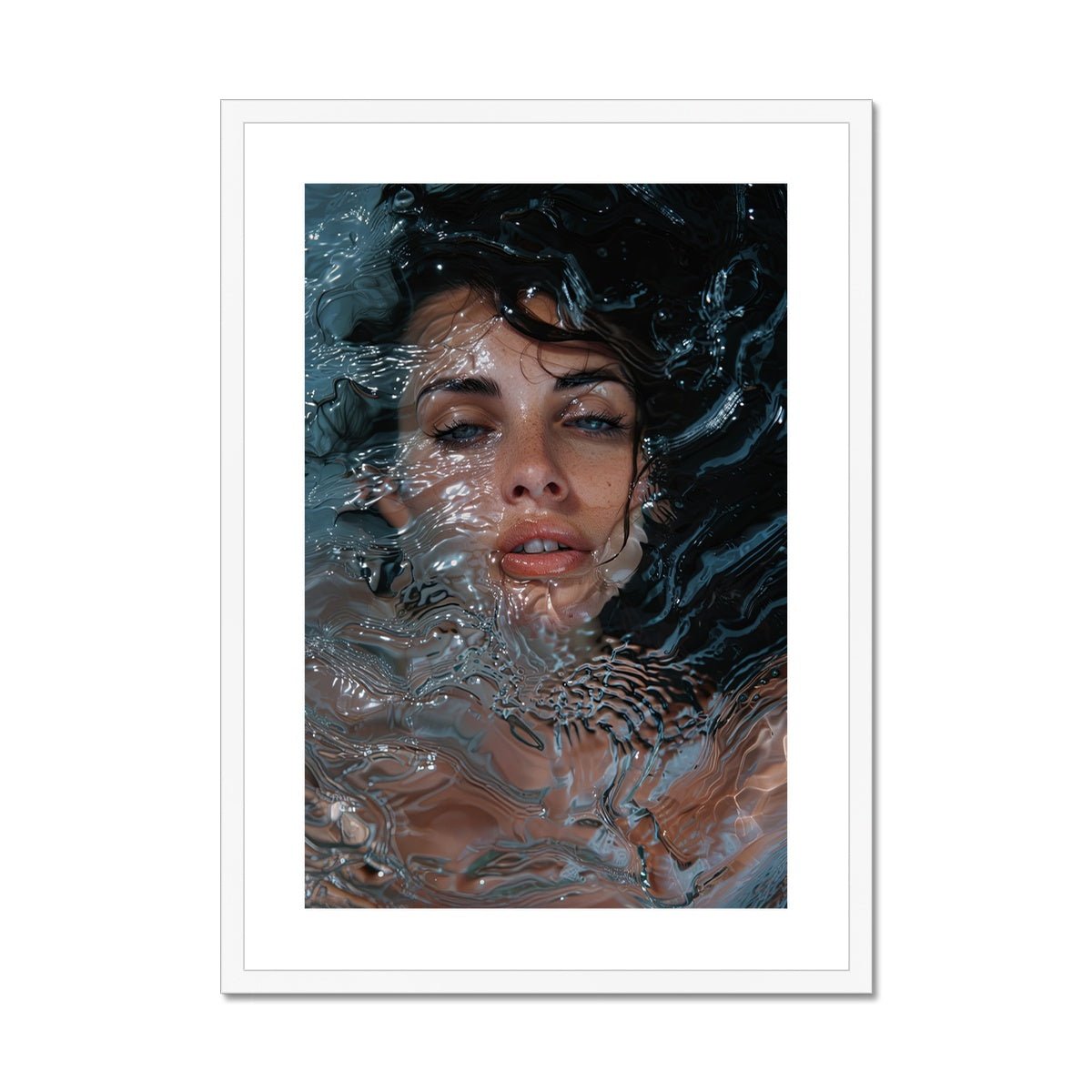 Submerged Serenity - Rippled Water Portrait Framed & Mounted Print - Pixel Gallery