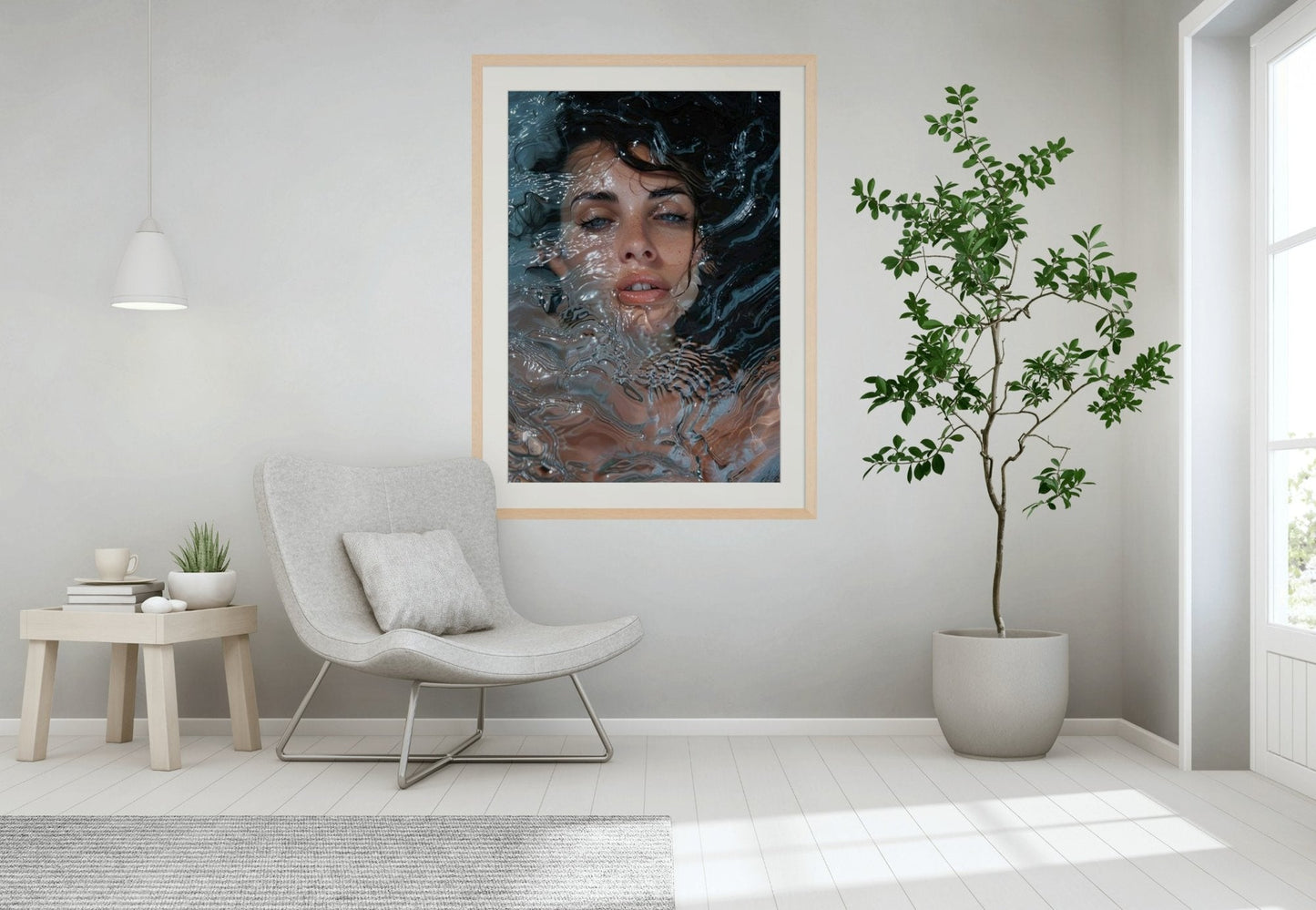 Submerged Serenity - Rippled Water Portrait Framed & Mounted Print - Pixel Gallery