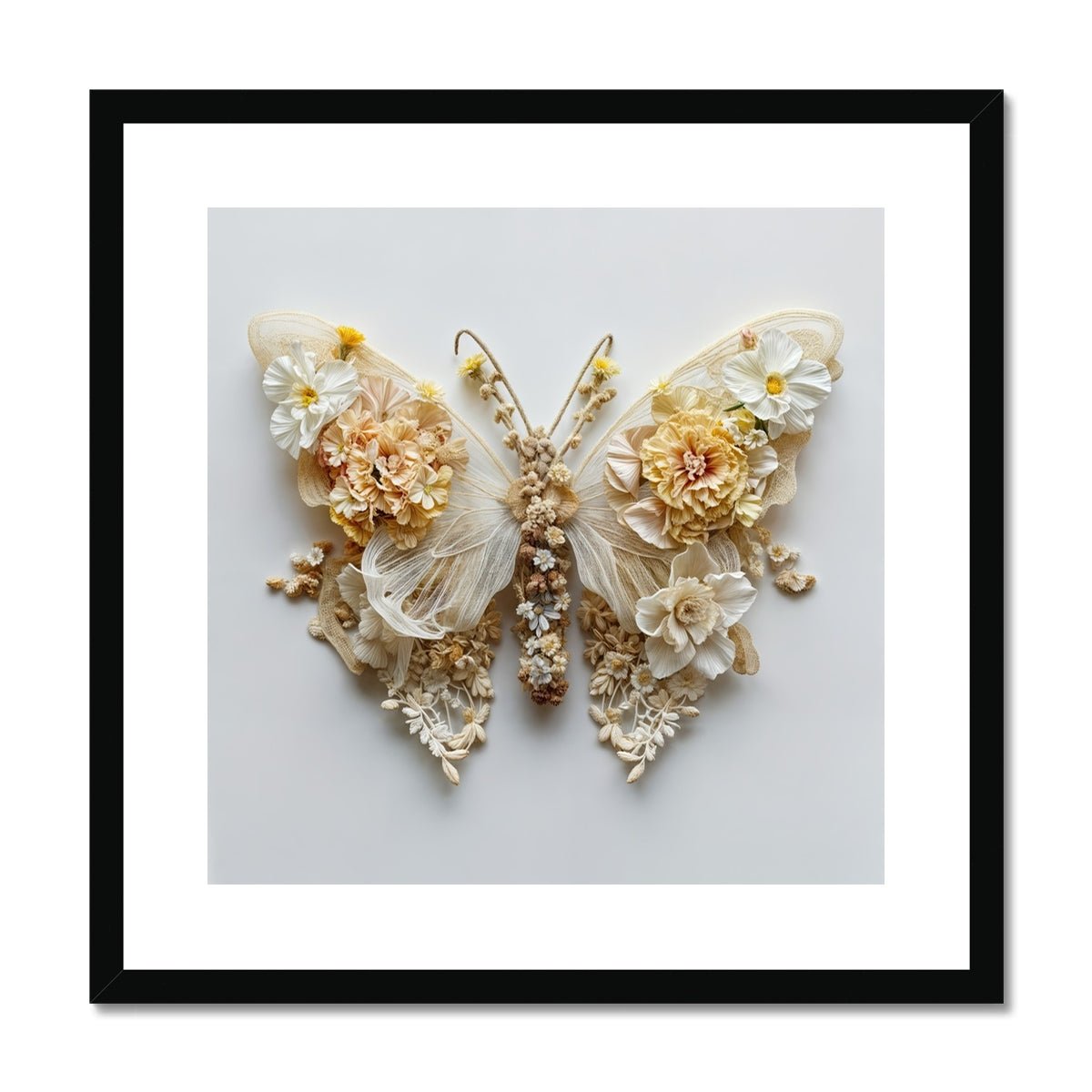 Vibrant Flower and Lace Butterfly Framed & Mounted Print - Pixel Gallery