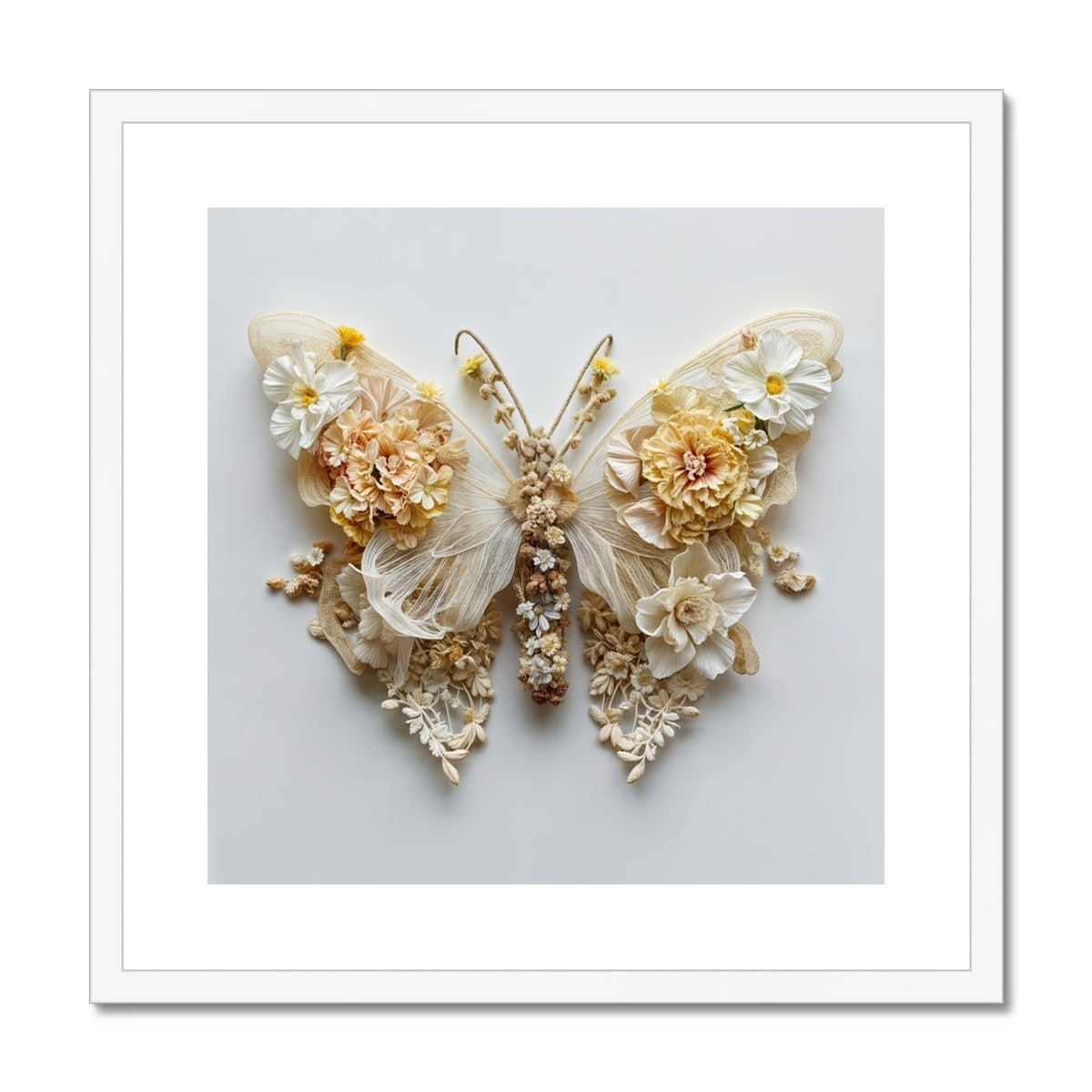 Vibrant Flower and Lace Butterfly Framed & Mounted Print - Pixel Gallery