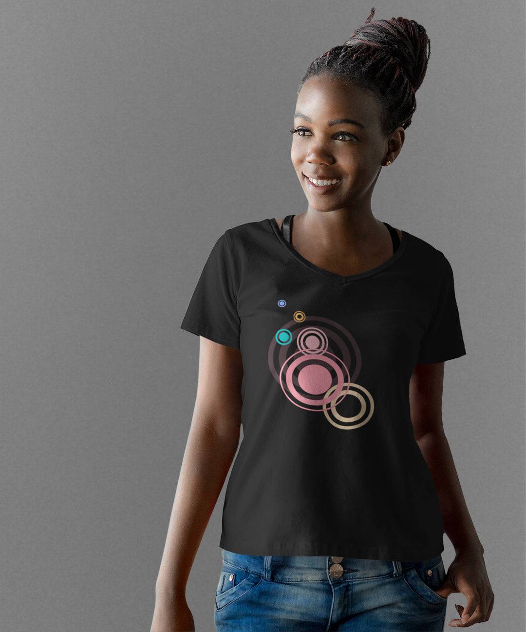 WOMENS CIRCLES ORGANIC V-NECK T-SHIRT - Pixel Gallery