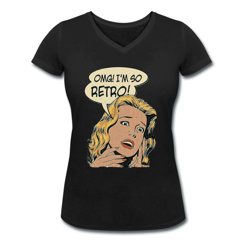 WOMEN'S 'OMG I'M SO RETRO' ORGANIC COTTON V-NECK TEE - Pixel Gallery