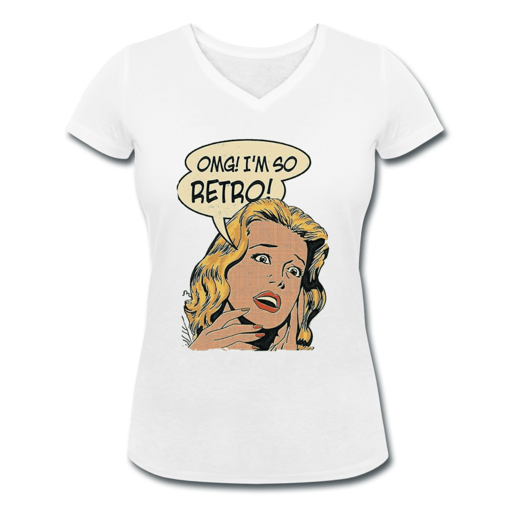 WOMEN'S 'OMG I'M SO RETRO' ORGANIC COTTON V-NECK TEE - Pixel Gallery