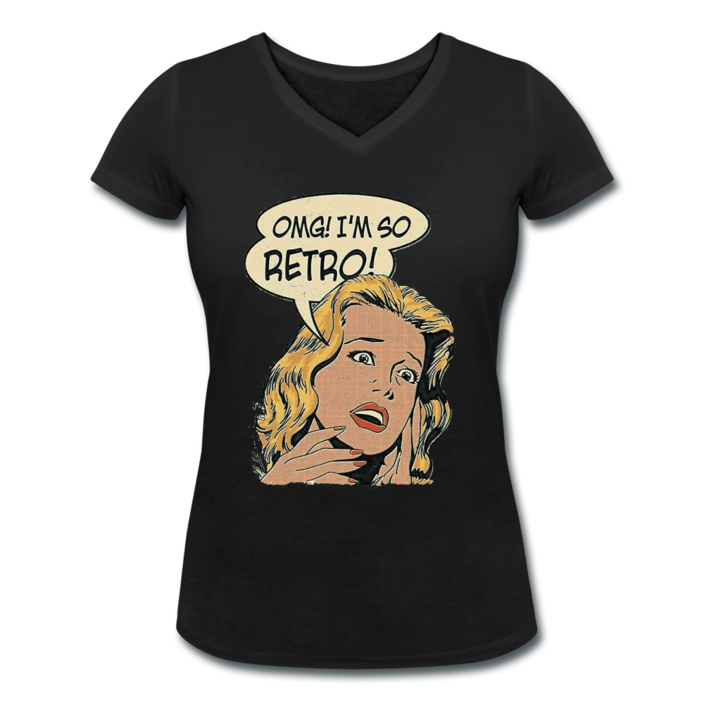 WOMEN'S 'OMG I'M SO RETRO' ORGANIC COTTON V - NECK TEE - Pixel Gallery