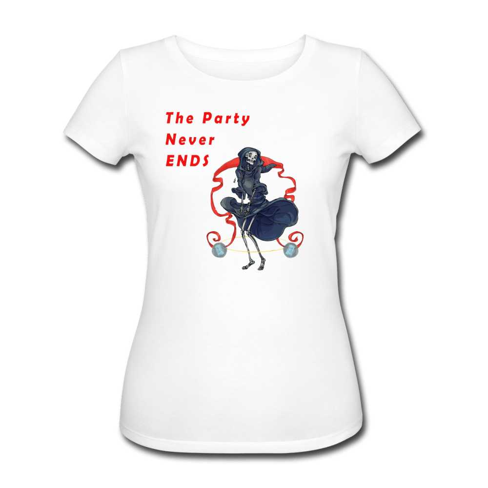 WOMENS THE PARTY NEVER ENDS ORGANIC T - SHIRT - Pixel Gallery