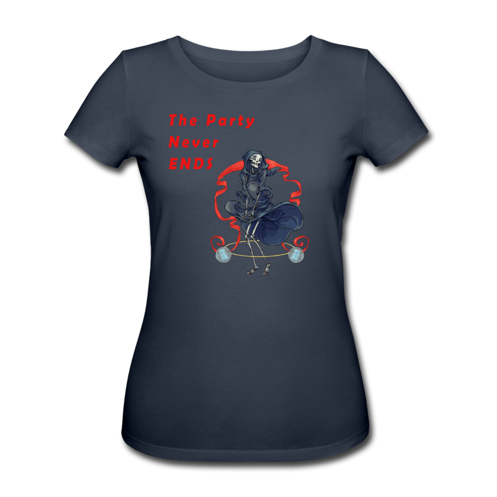 WOMENS THE PARTY NEVER ENDS ORGANIC T - SHIRT - Pixel Gallery