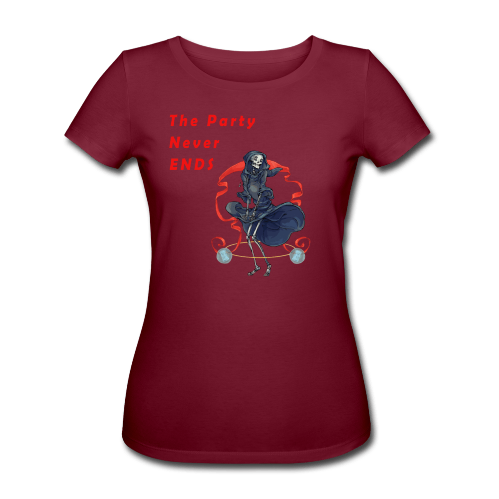 WOMENS THE PARTY NEVER ENDS ORGANIC T - SHIRT - Pixel Gallery